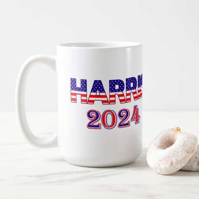 Caneca De Café Harris 2024 Presidente Democrat EUA Flag Text (Com Donut)