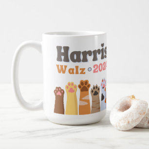 Caneca De Café Harris Walz 2024 Cat Paws Democrata