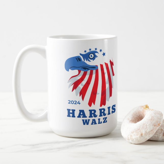 Caneca De Café Harris Walz 2024 Eleição do Partido Democrata (Com Donut)