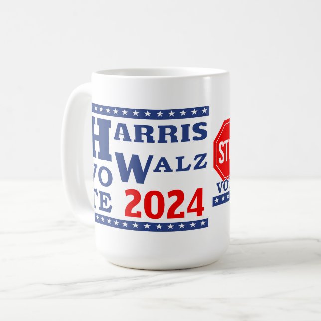 Caneca De Café Harris Walz 2024 Vote Democrata Stop Creepy Weird (Frente Esquerda)