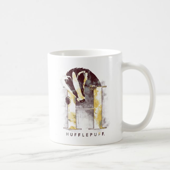 Caneca De Café Harry Potter | HUFFLEPUFF™ Texugo Aquarela (Direita)