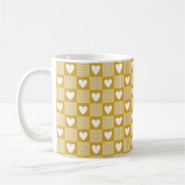 Caneca De Café Harvest Gold Gingham Heart Patch Plaid