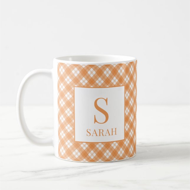 Caneca De Café Harvest Orange Plaid Custom Name Initial Mug (Esquerda)