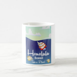 Caneca De Café Havaí, honolulu Cartaz de viagem de desenho animad