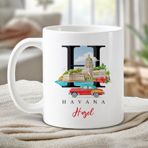 Caneca De Café Havana Cuba Monograma Letra H Presente Personaliza