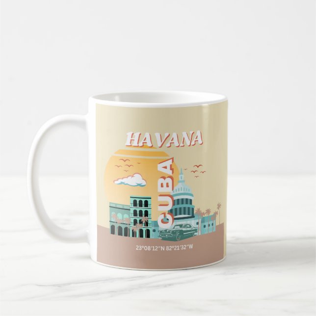 Caneca De Café Havana Cuba Retro Viagem Art (Esquerda)