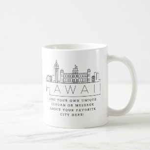Caneca De Café Hawaii Estilizou Skyline   Mug De Café De Slogan 