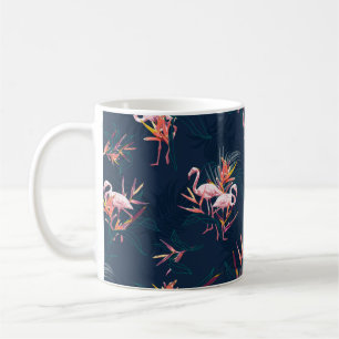 Caneca De Café Hawaii Tropical Flamingo com Pássaro do Paraíso 