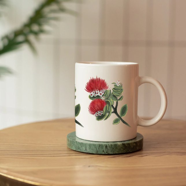 Caneca De Café Hawaiian Red Lehua Tropical Flower Watercolor  (Criador carregado)