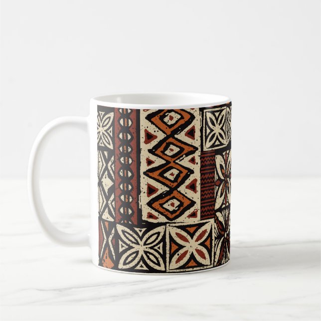 Caneca De Café Hawaiian style tapa tribal fabric abstract patchwo (Esquerda)