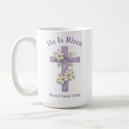 Caneca De Café He Is Risen Watercolor Floral Cross Easter 2026