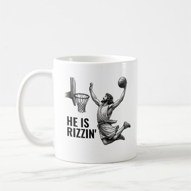 Caneca De Café He is Rizzin - Basketball Jesus Funny Jesus Meme (Esquerda)
