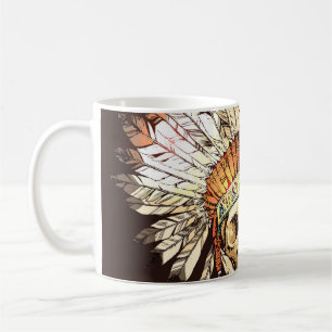 Caneca De Café Headdress Nativo Americano Desenhado à Mão com H