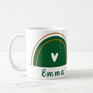 Caneca De Café Heart Boho Green Rainbow com nome personalizado