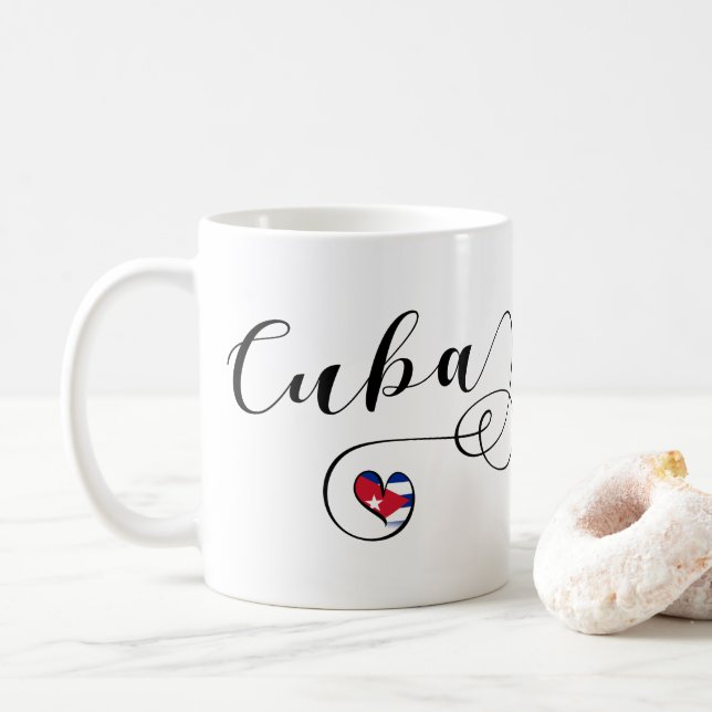 Caneca De Café Heart Cuba Mug, Cuba Heart, Bandeira Cubana (Com Donut)