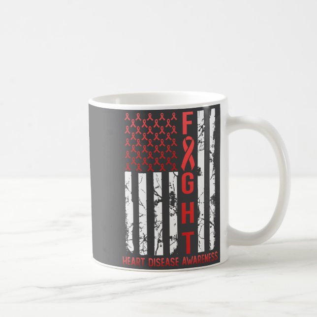 Caneca De Café Heart Disease Awareness February Usa Flag Ribbon R (Direita)