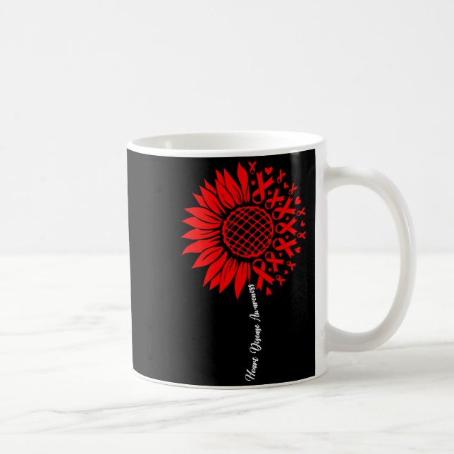 Caneca De Café Heart Disease Awareness Month Sunflower For Women  (Direita)