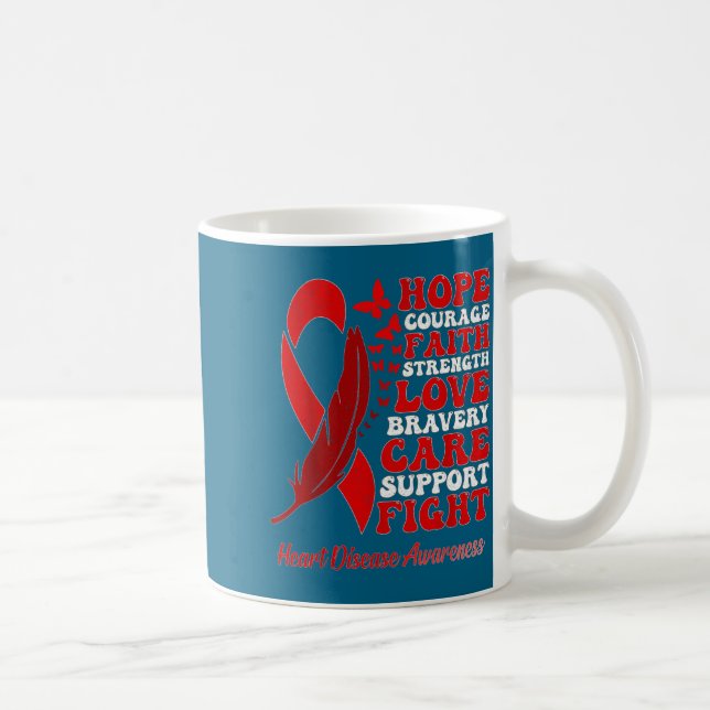 Caneca De Café Heart Disease Awareness Red Butterflies Ribbon Sup (Direita)