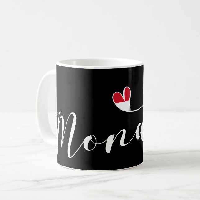 Caneca De Café Heart Mônaco, Mônaco Flag, eu amo Mônaco (Frente Esquerda)