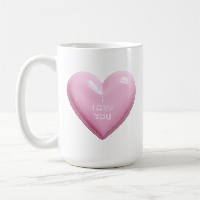 CANECA DE CAFÉ HEART PINK I LOVE YOU WEDDING ANNIVERSARY (Esquerda)