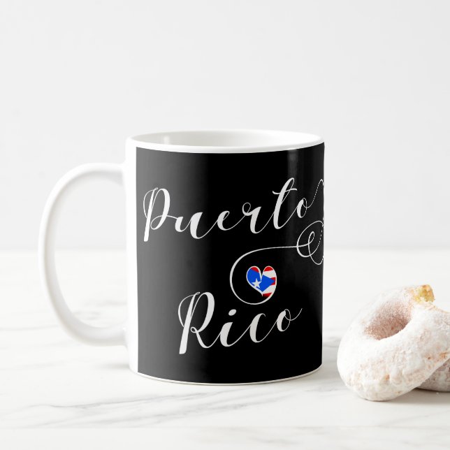 Caneca De Café Heart Puerto Rico Flag Mug, Design porto-riquenho (Com Donut)