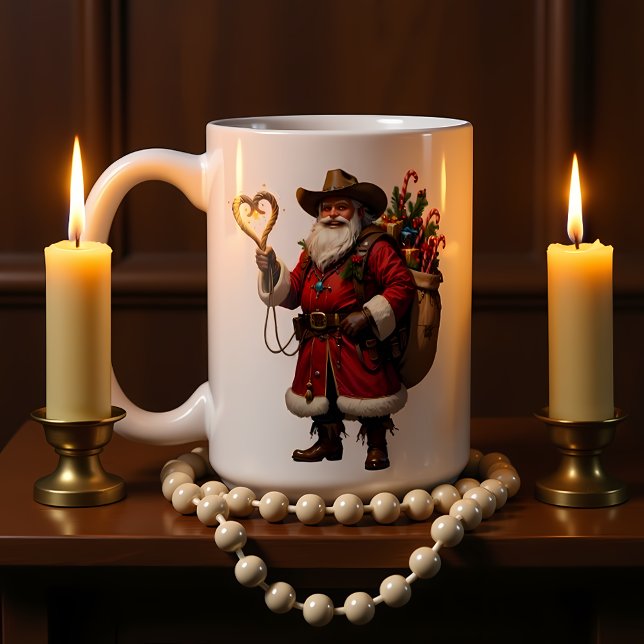 Caneca De Café Heart Rope Cowboy Santa (Criador carregado)