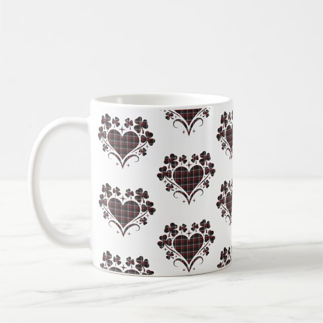 Caneca De Café Heart Shamrock Plaid Black Classic Clover (Esquerda)