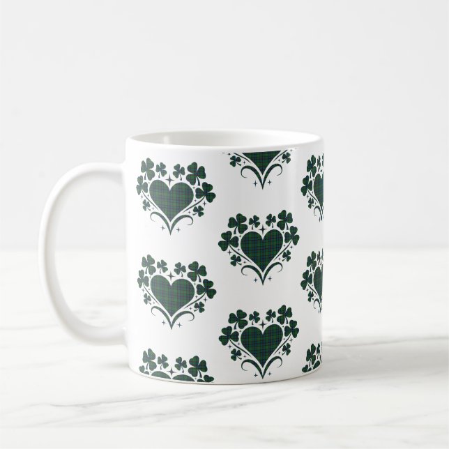 Caneca De Café Heart Shamrock Plaid Blue Green Tartan Clover (Esquerda)