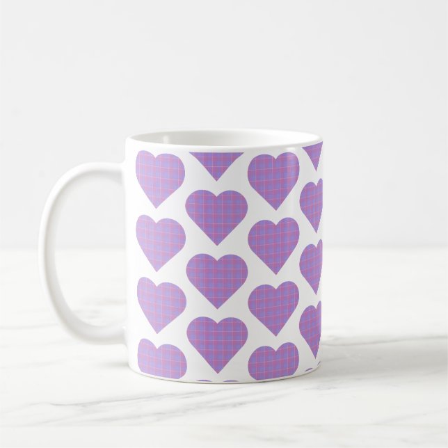 Caneca De Café Heart Shape Plaid Pink Purple Pastel (Esquerda)