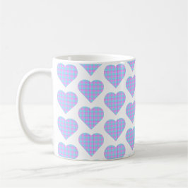 Caneca De Café Heart Shaped Plaid Light Blue Pink