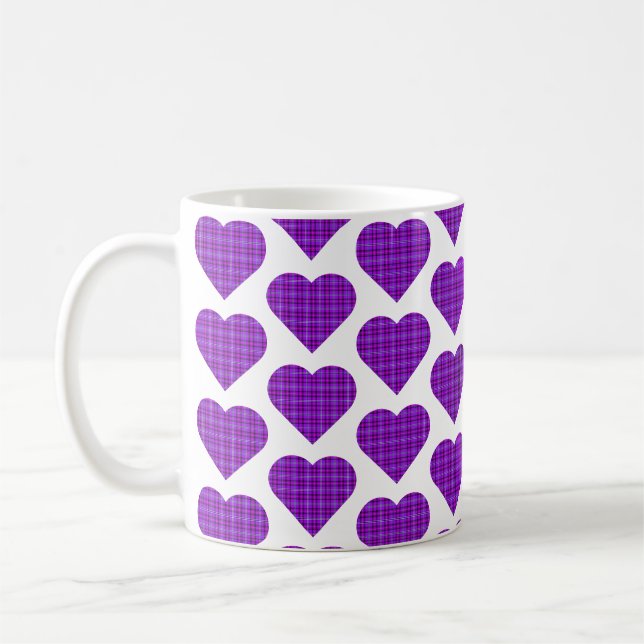 Caneca De Café Heart Shaped Plaid Purple Pink Black (Esquerda)