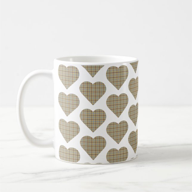 Caneca De Café Heart Shaped Plaid Tan Blue White (Esquerda)