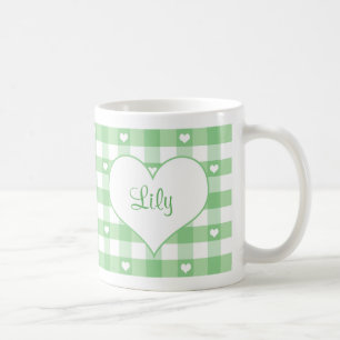 Caneca De Café Hearts and Pastel Gingham Check