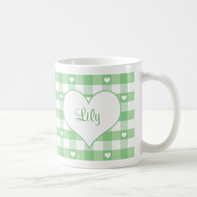Caneca De Café Hearts and Pastel Gingham Check (Direita)
