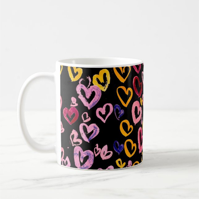 Caneca De Café Hearts Galore: Padrão Sem Costura De Aquarela (Esquerda)