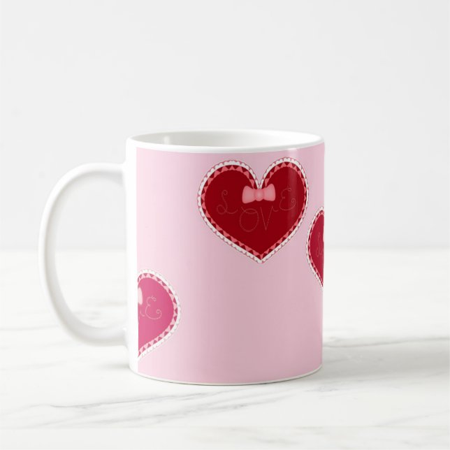 Caneca De Café Hearts with lace on pink (Esquerda)