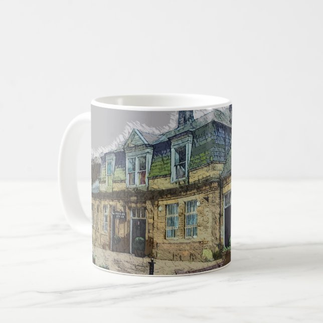 Caneca De Café Hebden Bridge Railway Station Yorkshire Artwork (Frente Esquerda)