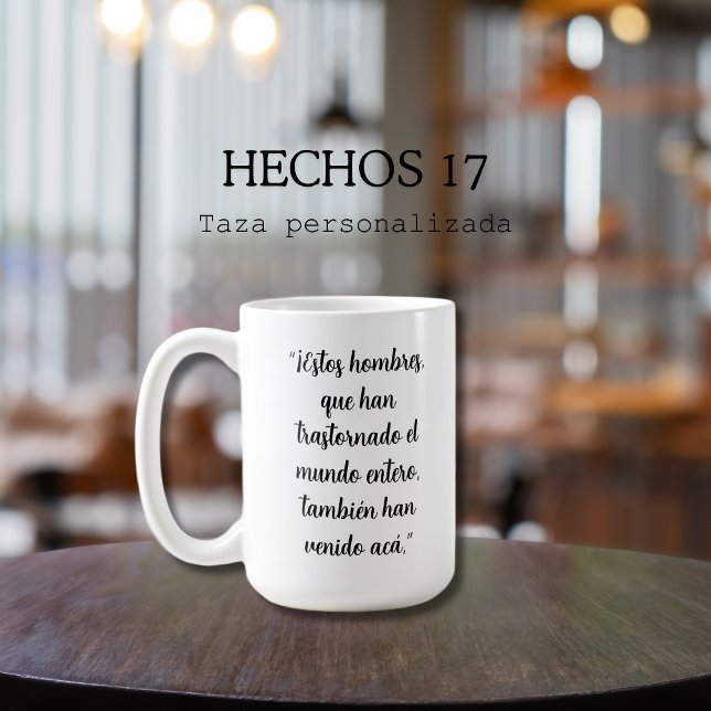 Caneca De Café Hechos 17 Versículo da Bíblia em Espanhol (Taza personalizada con versículo hechos 17:6 en Español, Christian gift)