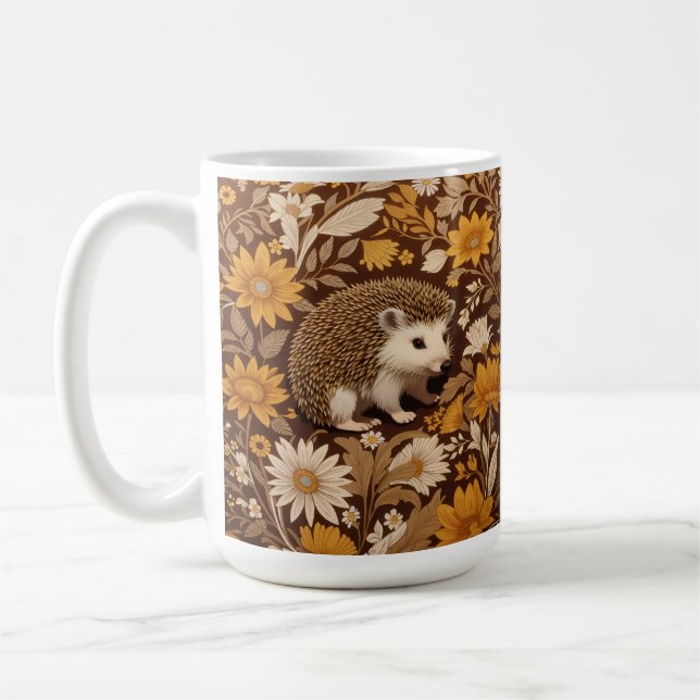 Caneca De Café Hedgehog Brown Floral William Morris Inspirou (Esquerda)