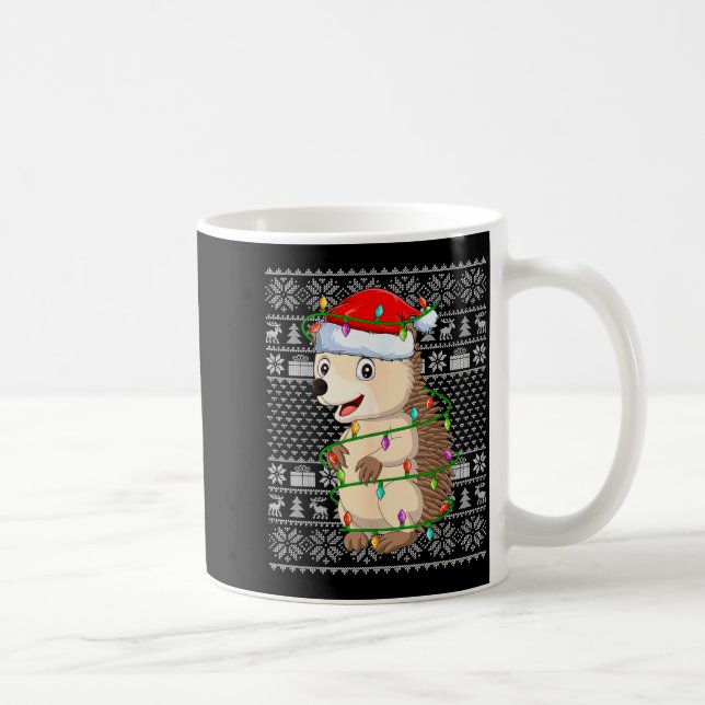 Caneca De Café Hedgehog Christmas Lights Ugly Sweater Funny Santa (Direita)