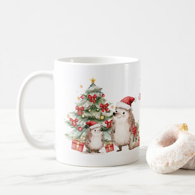 Caneca De Café Hedgehog Christmas Tree Presents Mug (Com Donut)