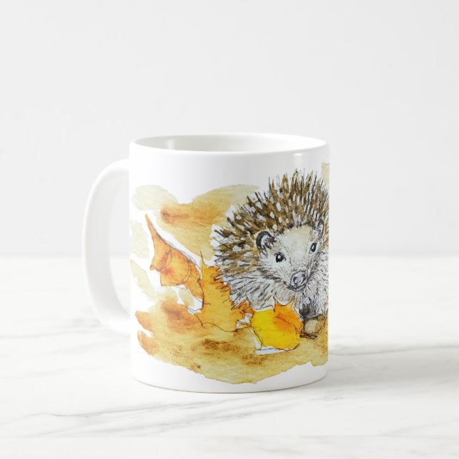 Caneca De Café Hedgehog In Fall Leaves (Frente Esquerda)