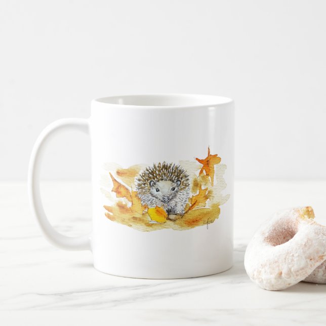 Caneca De Café Hedgehog In Fall Leaves (Com Donut)