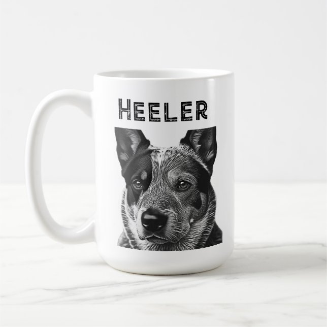 Caneca De Café Heeler (Cão Blue Heeler) Closeup  (Esquerda)