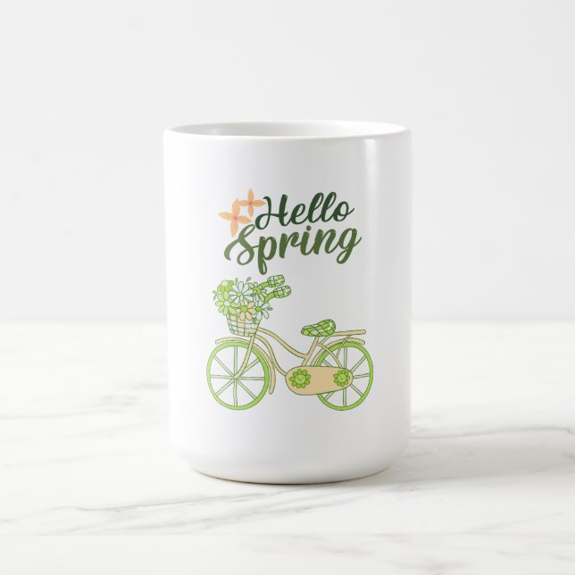 Caneca De Café Hello Spring Vintage Bicycle Illustration  (Centro)
