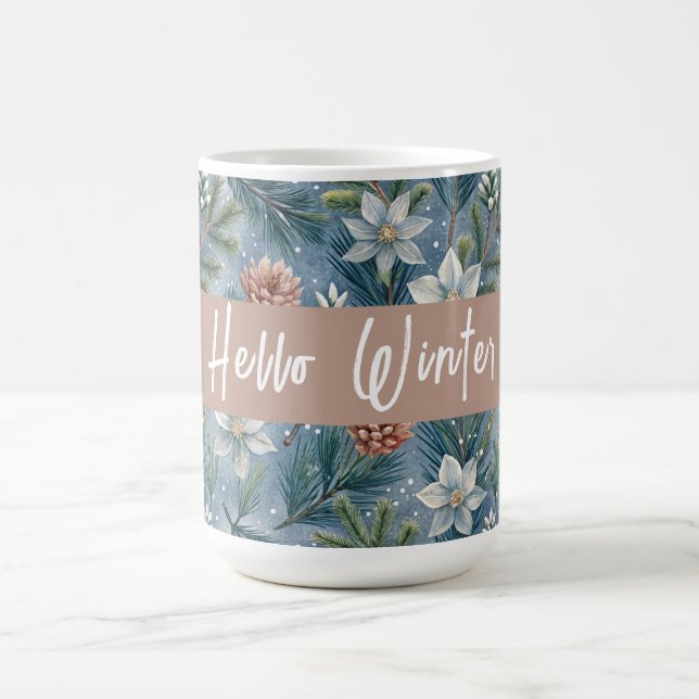 Caneca De Café Hello Winter Pines & Flowers (Centro)