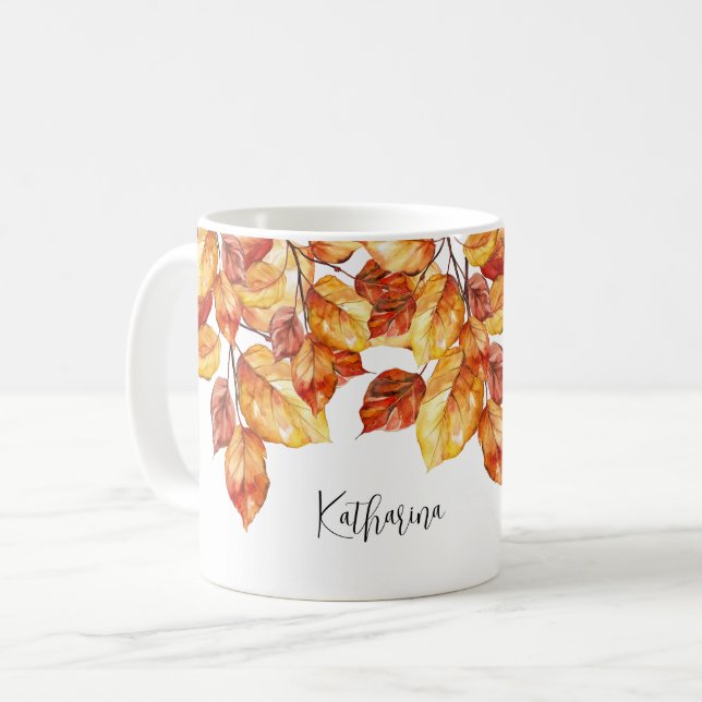 Caneca De Café Herbst Blätter Aquarell Design (Frente Esquerda)