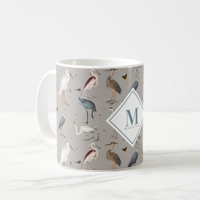Caneca De Café Heron Bird Egret Nature Monogrammed (Frente Esquerda)