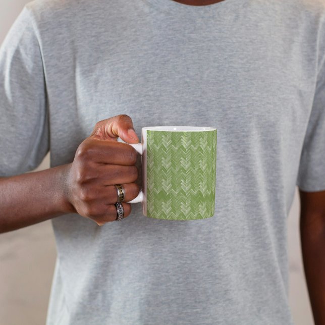 Caneca De Café Herringbone Chevron - Floresta Verde (Criador carregado)