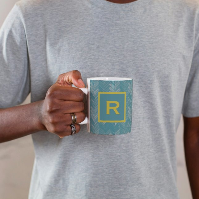 Caneca De Café Herringbone Chevron Patteron Turquoise Personal (Criador carregado)